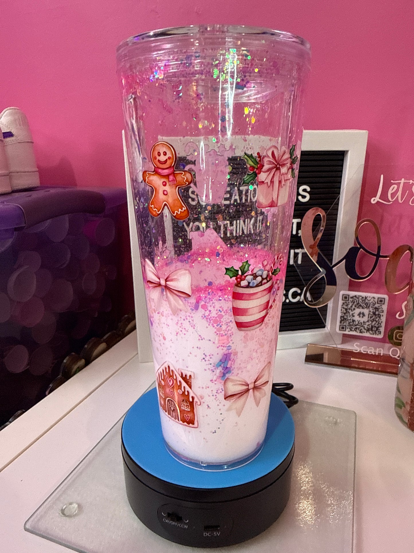 White lava 24oz ACRYLIC SNOWGLOBE Premade